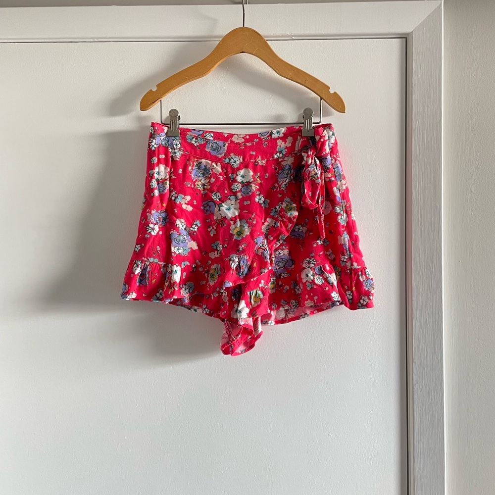 Free People Floral Red Ruffle Skort